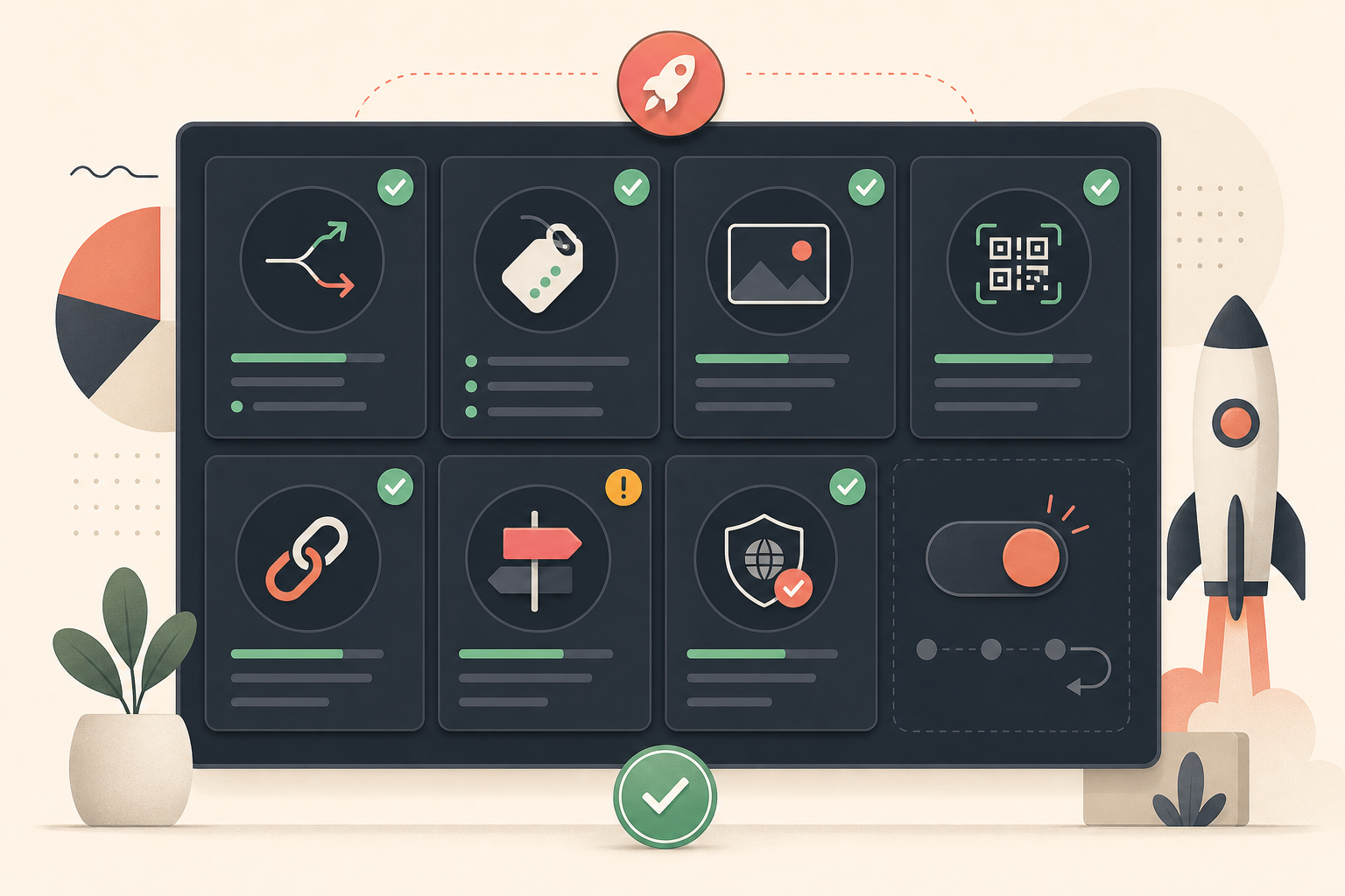 Board QA per redirect, UTM, preview, scansione QR, partner, fallback e rollback
