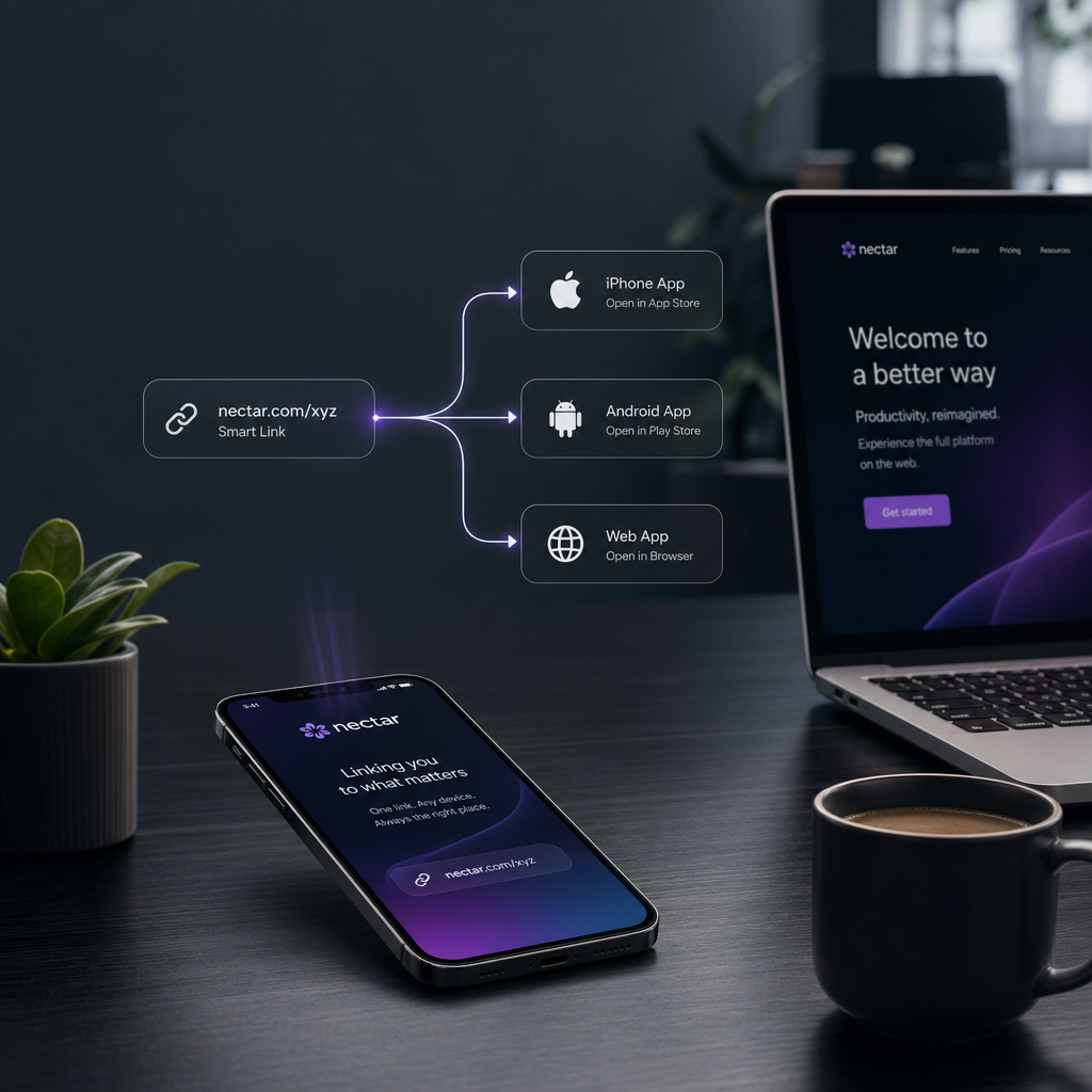 Gebrandete URL leitet je nach Gerät in App, Store oder Web weiter